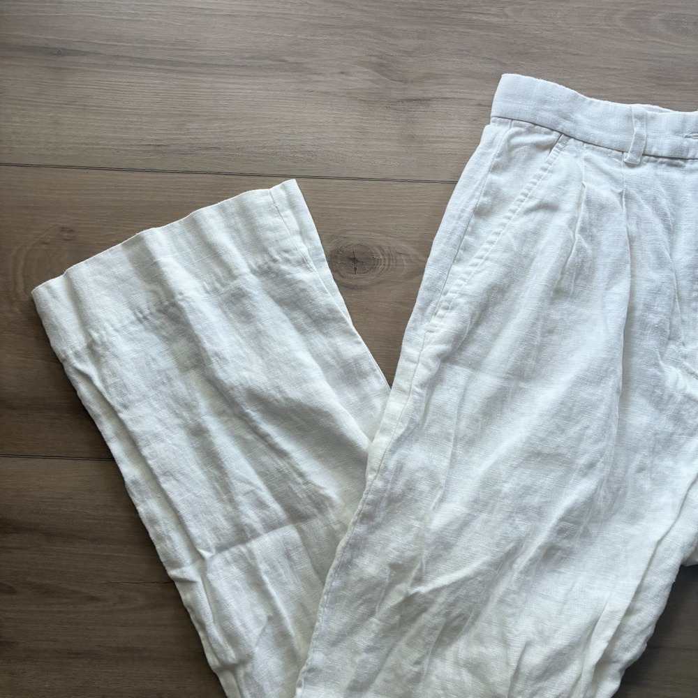 Banana Republic High Rise Wide Leg 100% Linen Cream Ivory White Pants Size 4 - Picture 3 of 6